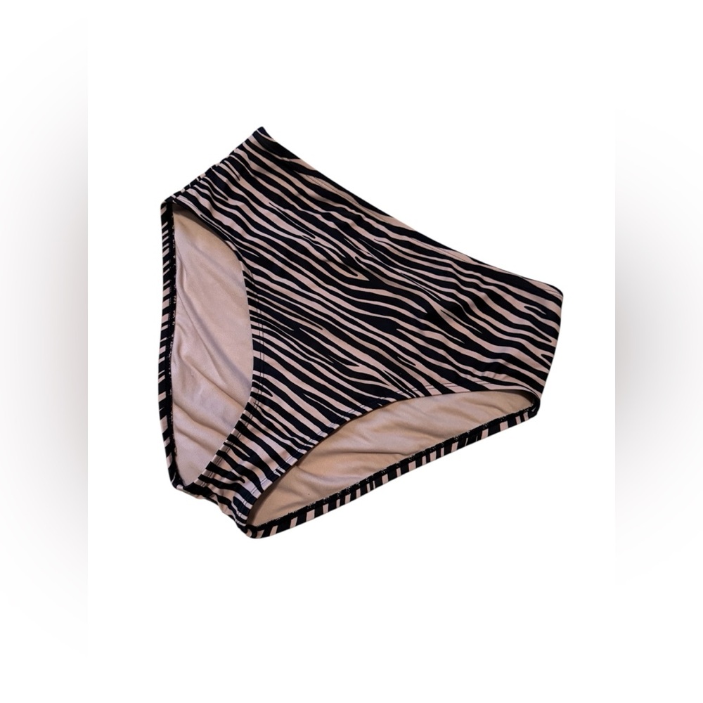 Kona Sol Black and Tan Zebra Striped High Rise Full Coverage Bikini Bottom NWOT